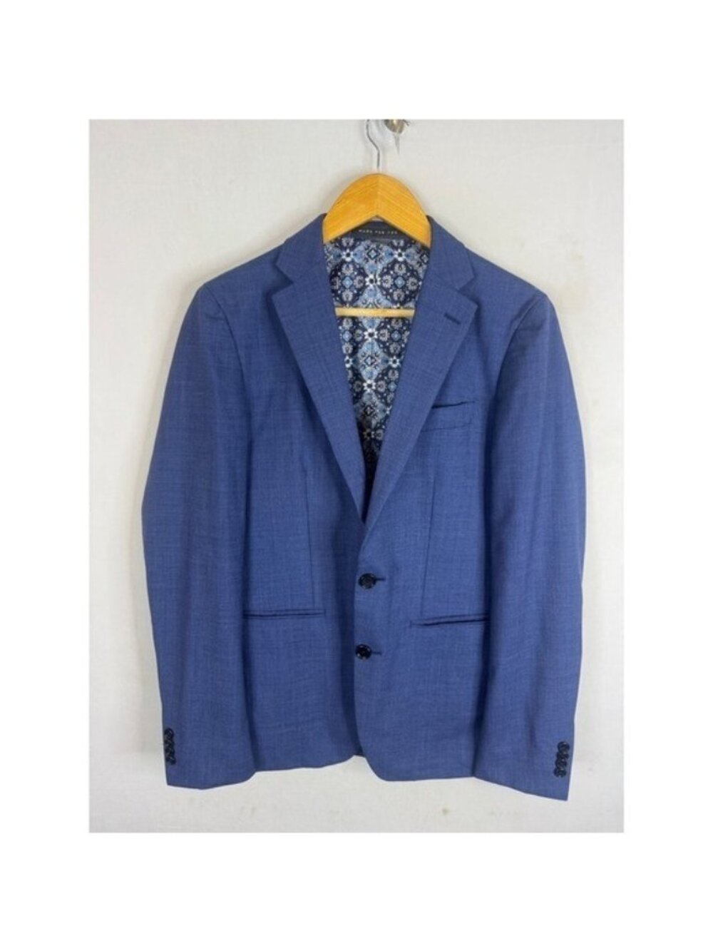 Indochino Mens 36R Blue 100% Wool Micro Pattern Two Button Blazer Sport Coat